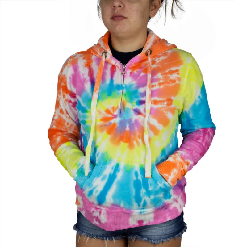 Tie Dye Womens 1/4 Zip Hoodie sold by Old Glory