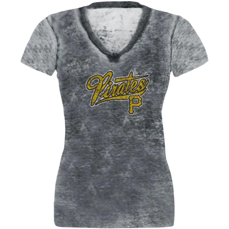 Pittsburgh Pirates - Distressed Logo Juniors Burnout T-Shirt sold by Old Glory