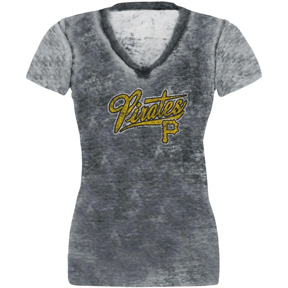 Pittsburgh Pirates - Distressed Logo Juniors Burnout T-Shirt sold by Old Glory