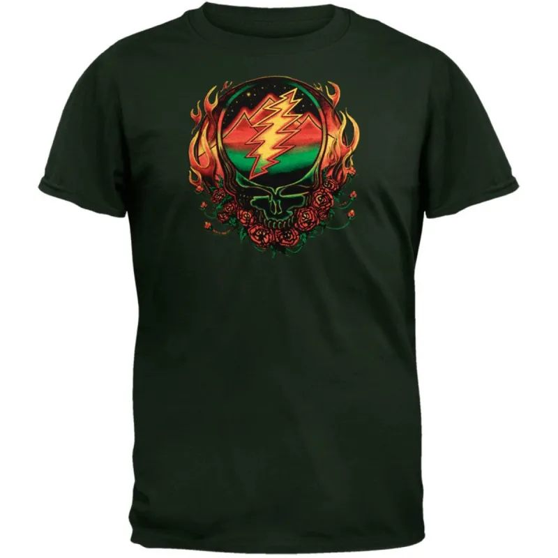 Grateful Dead - Scarlet Fire SYF Dark Green Adult T-Shirt sold by Old Glory