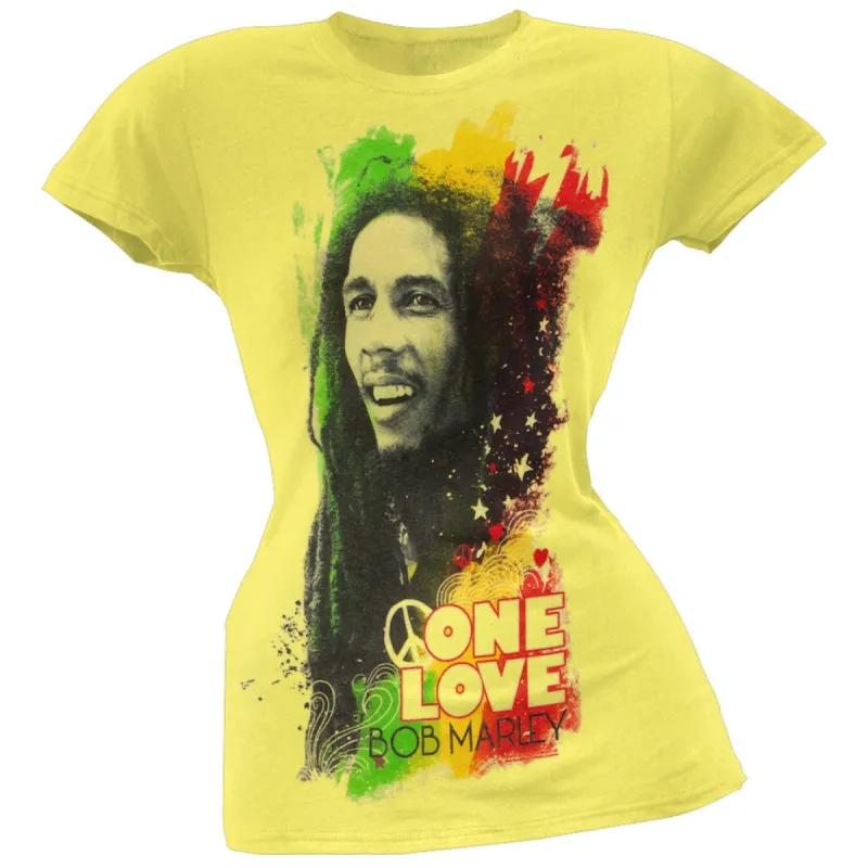 Bob Marley - One Love Portrait Juniors Yellow T-Shirt sold by Old Glory