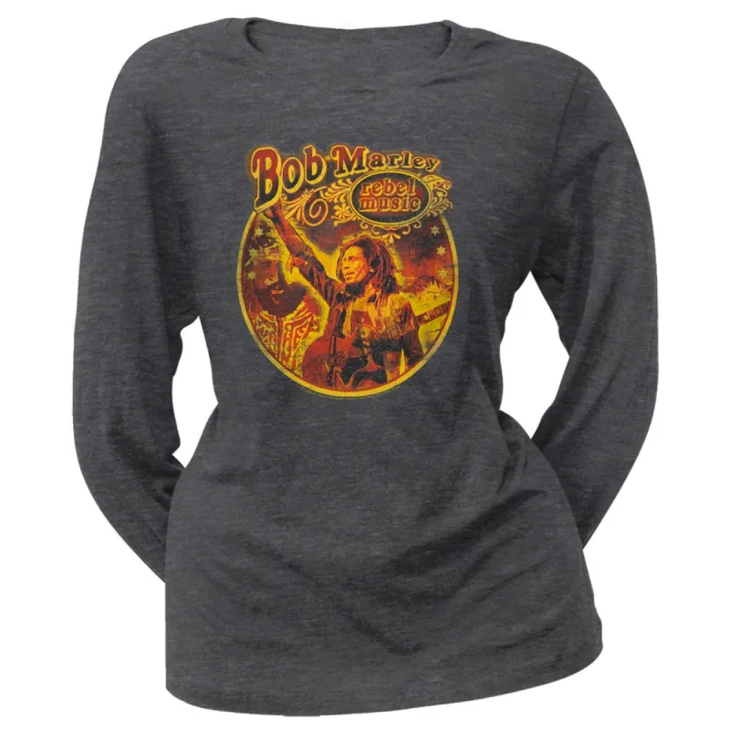 Bob Marley - Rebel Music Juniors Long Sleeve T-Shirt sold by Old Glory