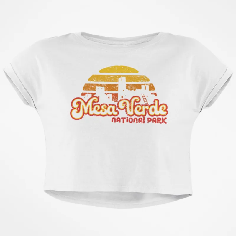 National Park Retro 70s Sunset Mesa Verde Junior Boxy Crop Top T Shirt sold by Old Glory