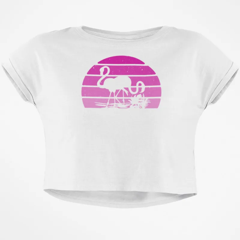 Florida Flamingo Retro Sunset Junior Boxy Crop Top T Shirt sold by Old Glory