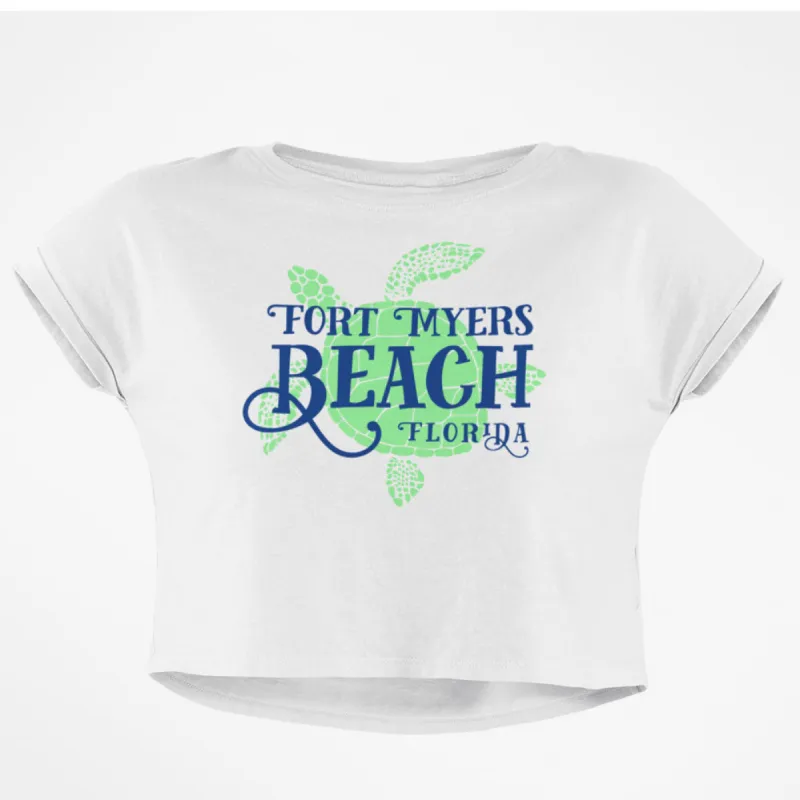 Summer Sun Sea Turtle Fort Myers Beach Junior Boxy Crop Top T Shirt sold by Old Glory