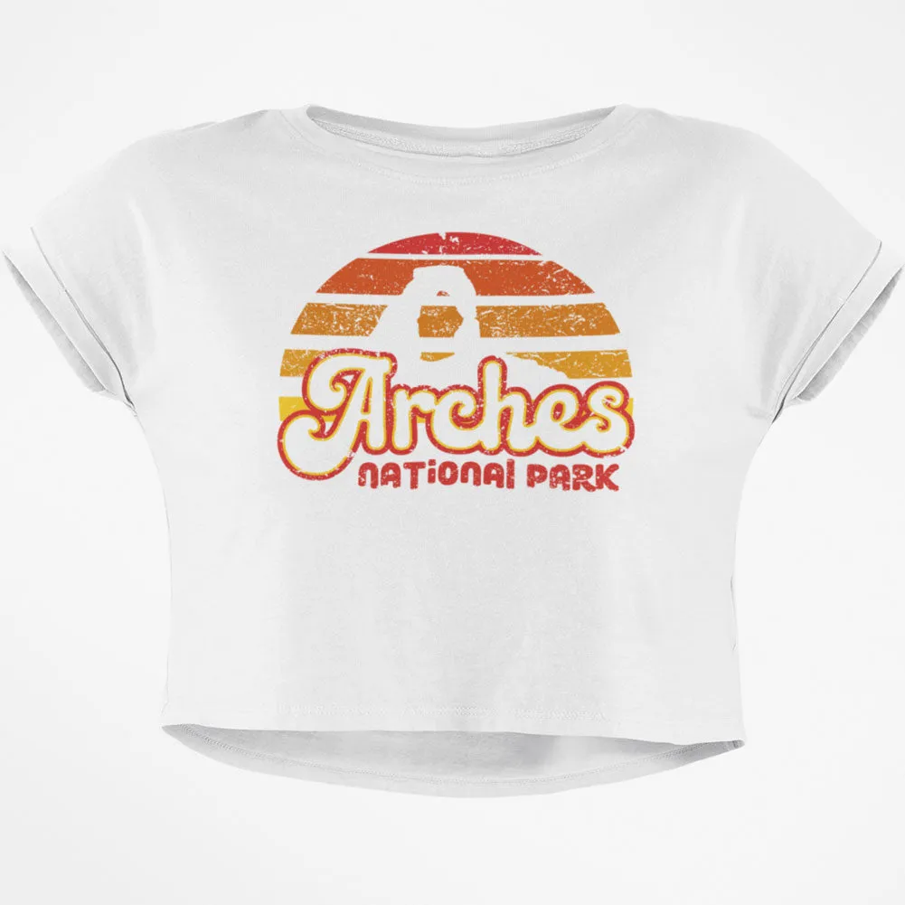 National Park Retro 70s Sunset Arches Junior Boxy Crop Top T Shirt sold by Old Glory