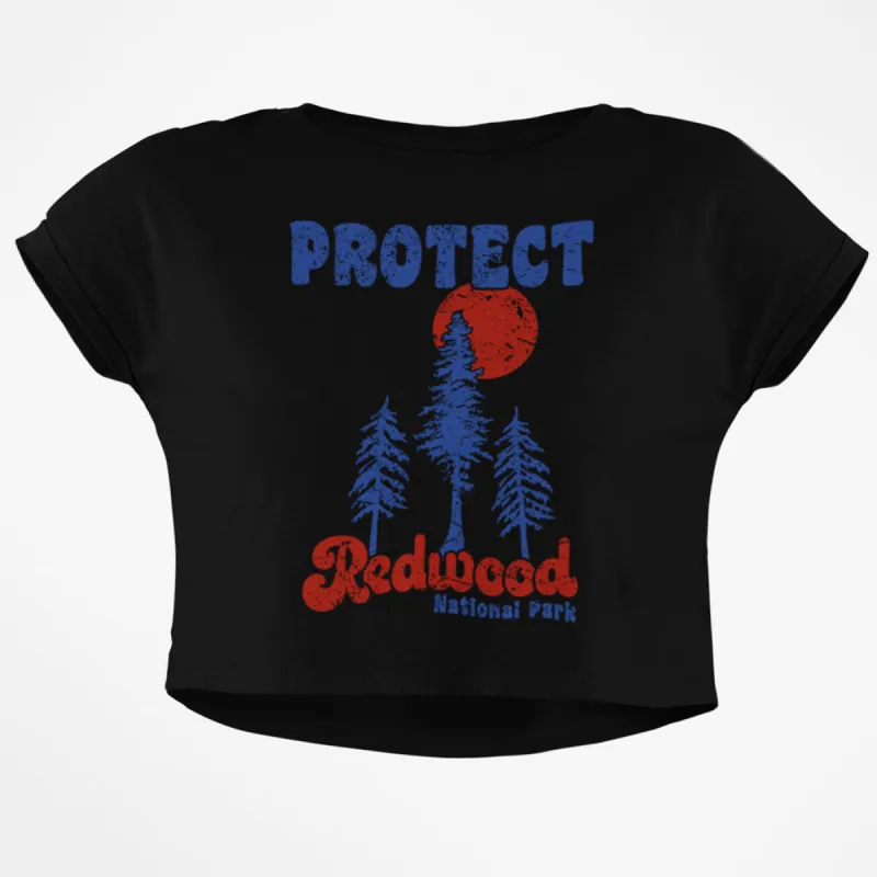 National Park Retro 70s Landscape Protect Redwood Junior Boxy Crop Top T Shirt sold by Old Glory