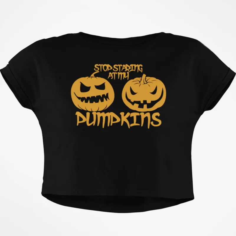 Halloween Staring at my Pumpkins Junior Boxy Crop Top T Shirt made by Old Glory
