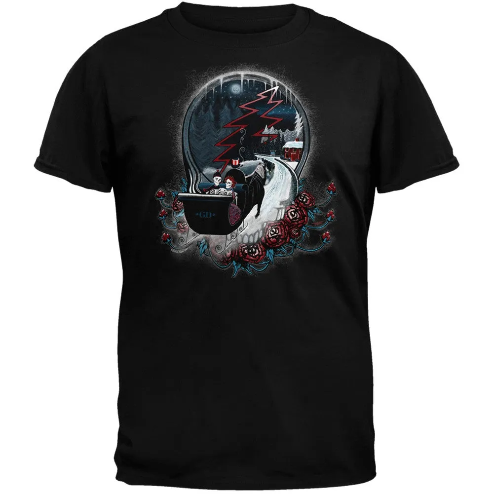 Grateful Dead - Christmas Winter Skeleton Sleigh Steal Your Face Mens T-Shirt sold by Old Glory