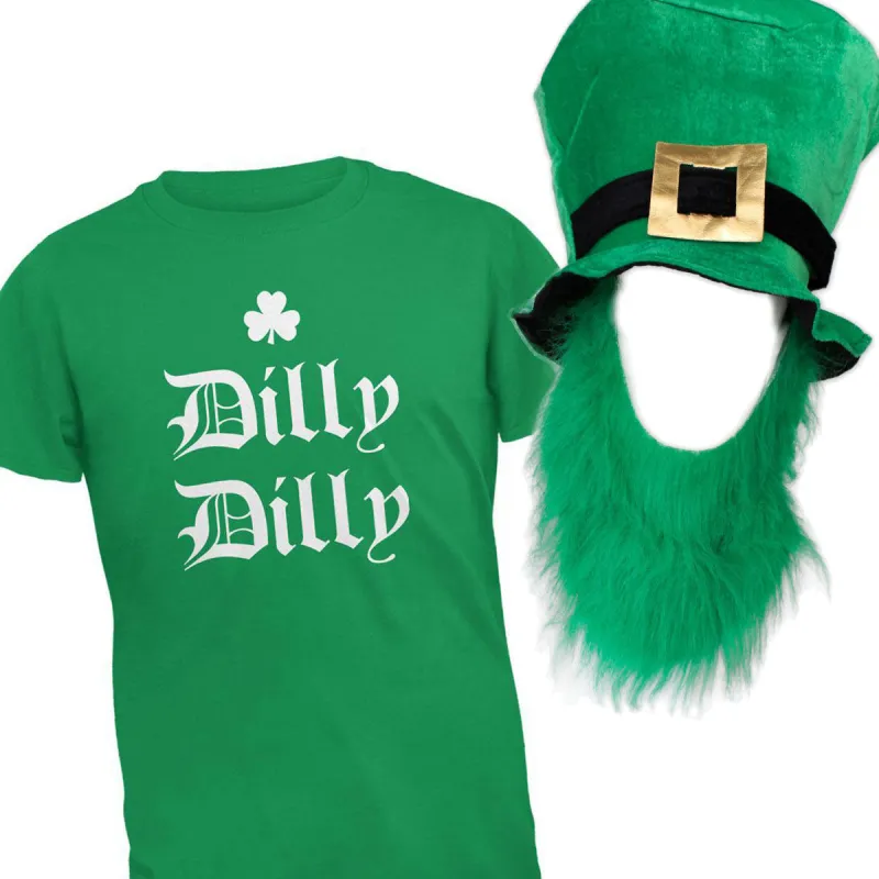 St. Patricks Day Dilly Dilly Shamrock Men's T Shirt with Hat and Beard Combo sold by Old Glory