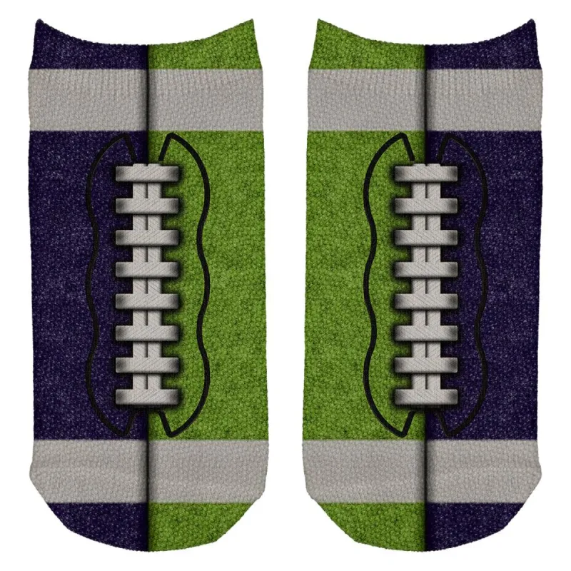 Fantasy Football Team Navy and Electric Green All Over Adult Ankle Socks sold by Old Glory