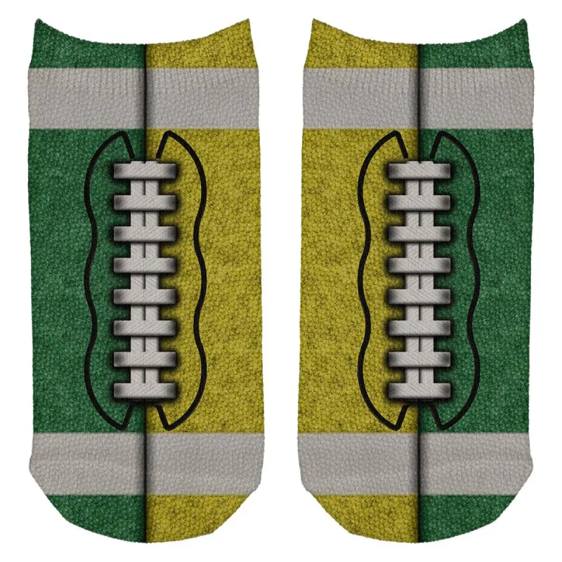 Fantasy Football Team Green and Yellow All Over Adult Ankle Socks sold by Old Glory