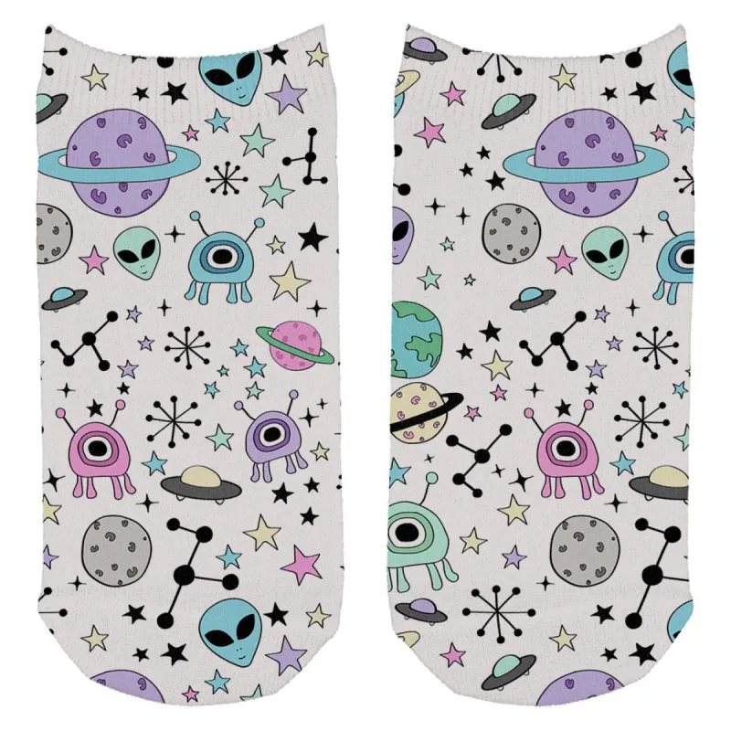 Outer Space Aliens Pattern All Over Adult Ankle Socks sold by Old Glory
