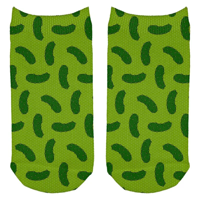 Vegetable Pickle Pickles Repeat Pattern -Lime All Over Adult Ankle Socks made by Old Glory