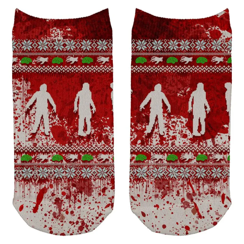 Ugly Christmas Sweater Bloody Zombie Attack Survivor All Over Adult Ankle Socks sold by Old Glory