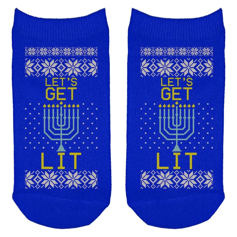 Menorah Get Lit Ugly Hanukkah Sweater All Over Adult Ankle Socks sold by Old Glory