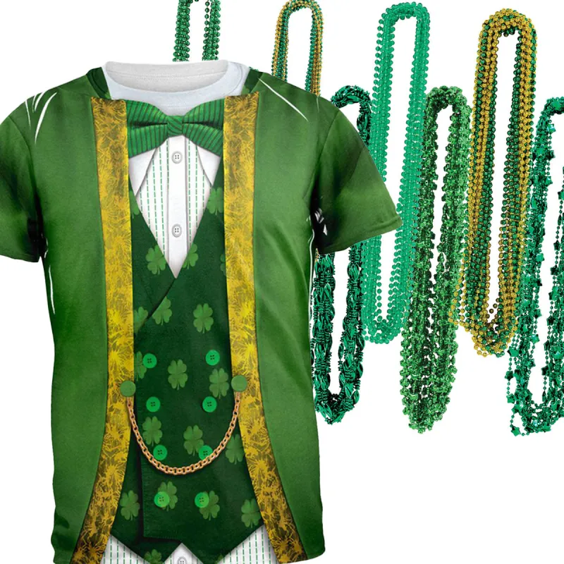St. Patricks Day Leprechaun Costume All Over Adult T-Shirt with Shamrock Medallion Bottle Opener Combo sold by Old Glory