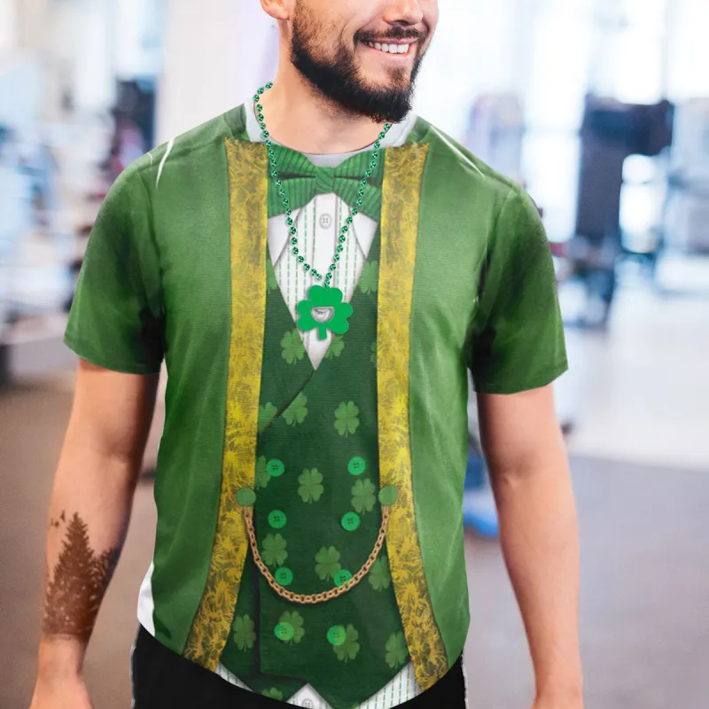 St. Patricks Day Leprechaun Costume All Over Adult T-Shirt with Shamrock Medallion Bottle Opener Combo sold by Old Glory