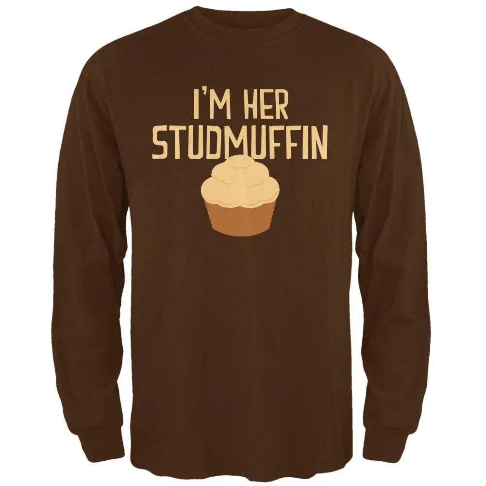 Valentine's Day I'm Her Studmuffin Brown Adult Long Sleeve T-Shirt sold by Old Glory