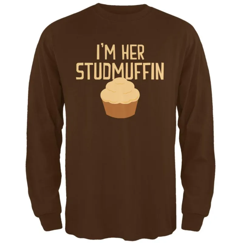 Valentine's Day I'm Her Studmuffin Brown Adult Long Sleeve T-Shirt sold by Old Glory