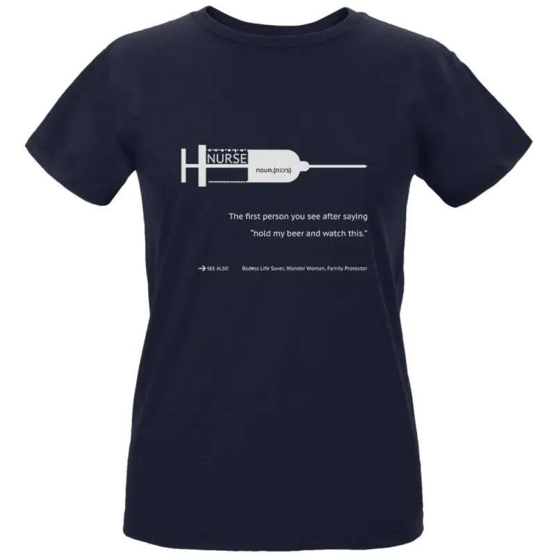 NURSE White Text Navy Womens Organic T-Shirt sold by Old Glory