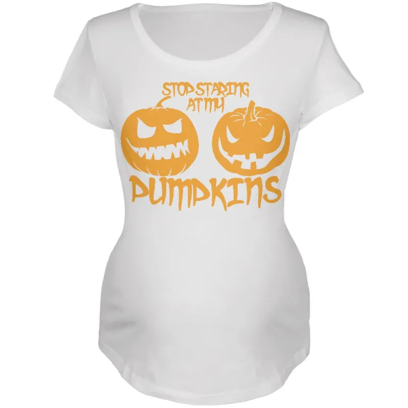 Halloween Staring at my Pumpkins White Maternity Soft T-Shirt sold by Old Glory