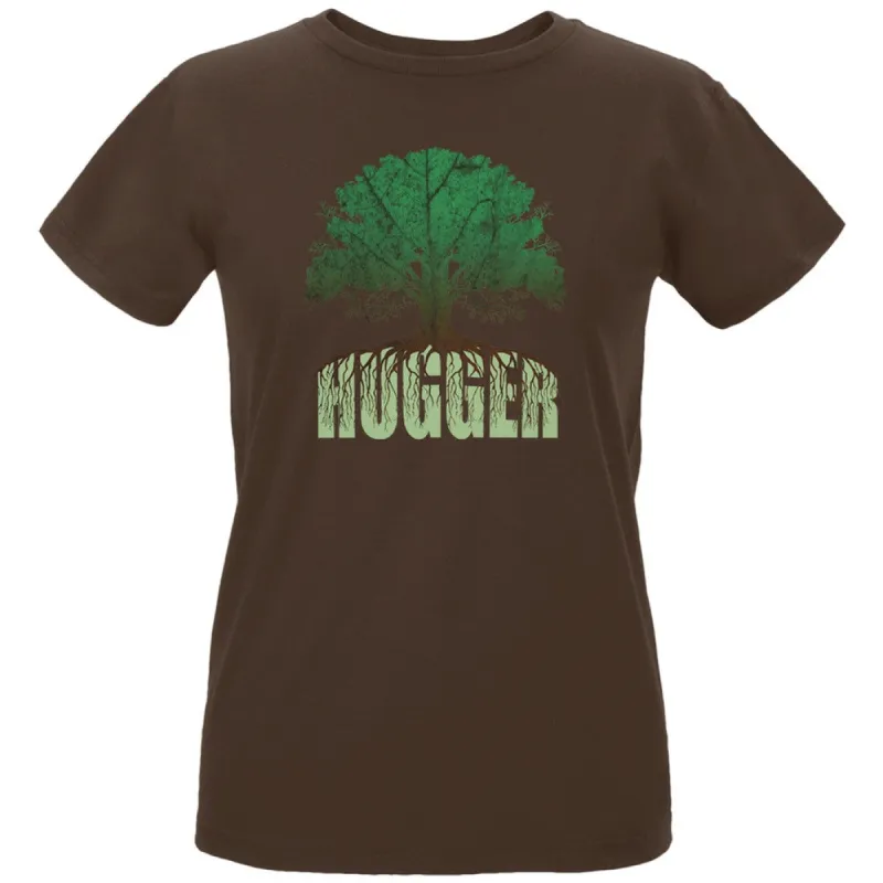 Earth Day - Rooted Tree Hugger Women's Organic Chocolate T-Shirt sold by Old Glory