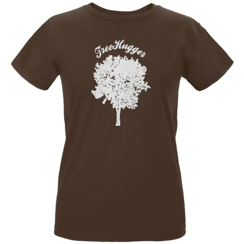 Earth Day - Treehugger Distressed Women's Organic Chocolate T-Shirt sold by Old Glory