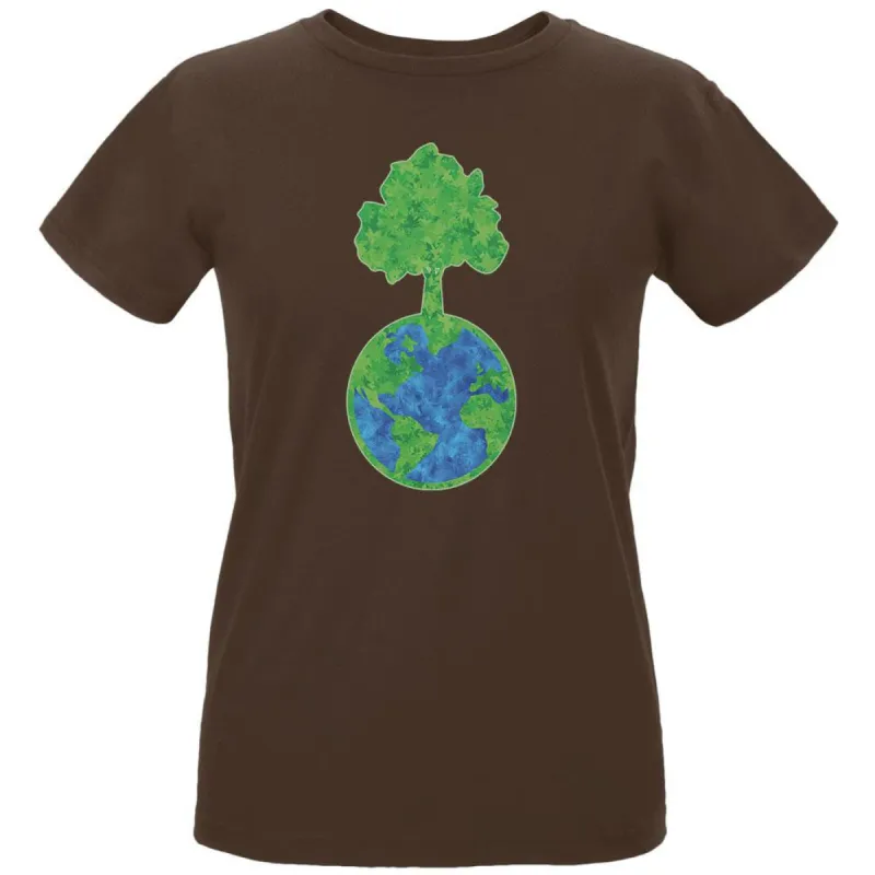 Earth Day - World Tree Women's Organic Chocolate T-Shirt sold by Old Glory