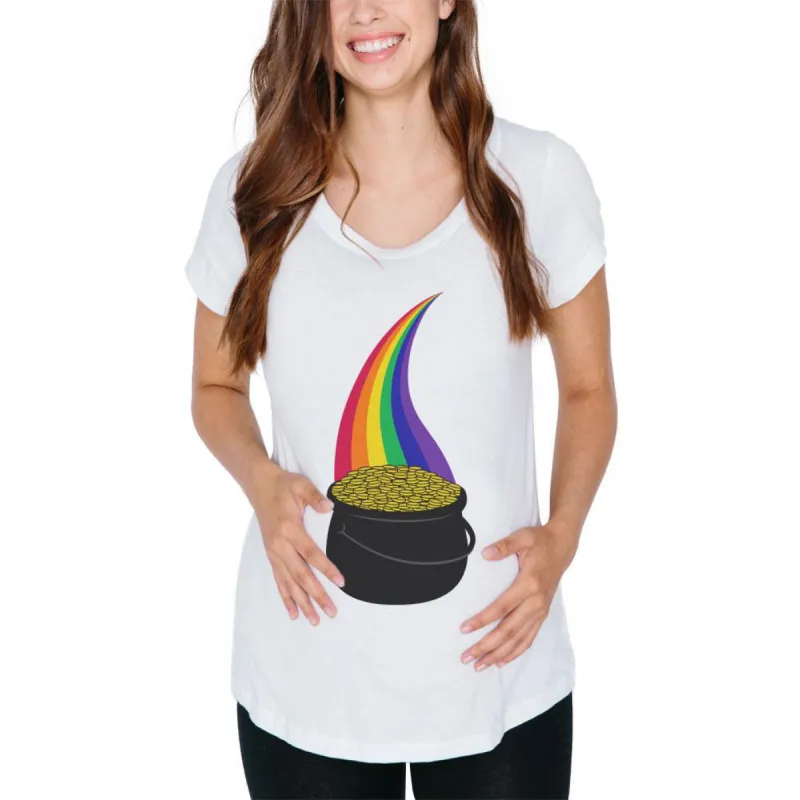 Halloween Pot of Gold Rainbow Costume Pregnant Maternity Soft T Shirt sold by Old Glory