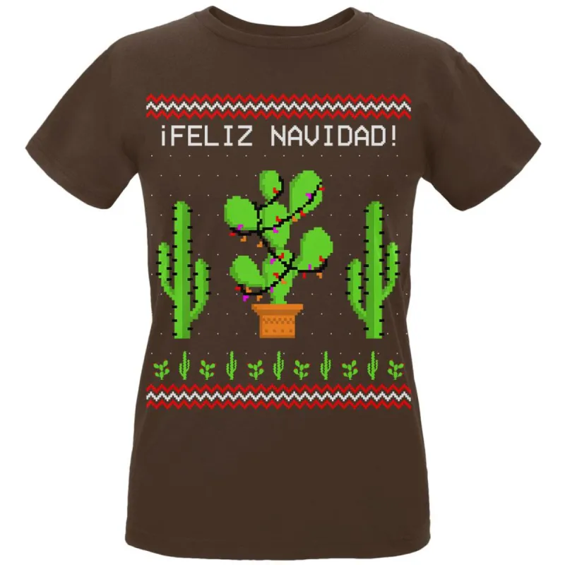 Cactus Desert Feliz Navidad Ugly Christmas Sweater Womens Organic T Shirt sold by Old Glory