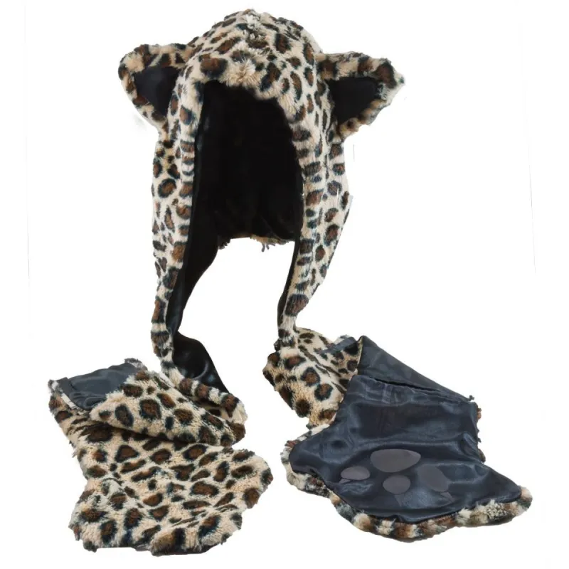 Leopard Head Plush Hat Mittens sold by Old Glory