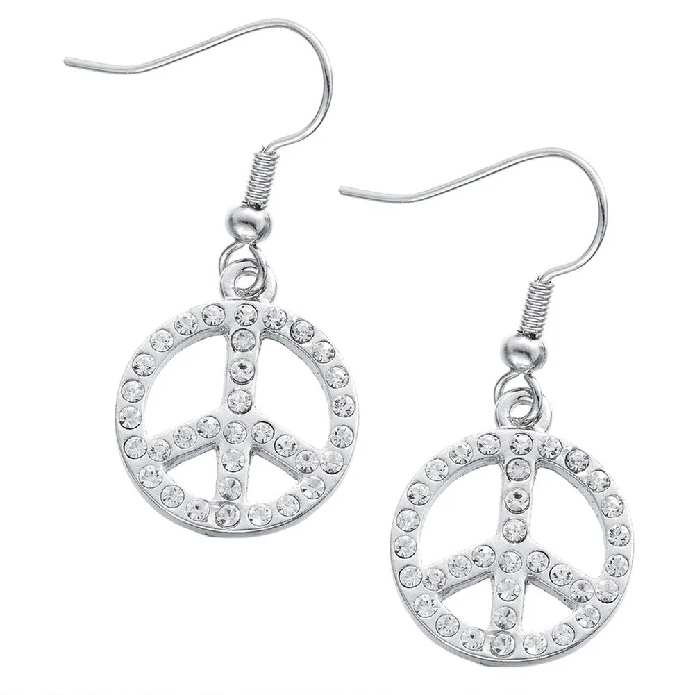 Large Gemmed Peace Sign Dangle Earrings sold by Old Glory