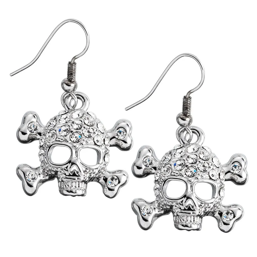 Gemmed Skull & Crossbones Dangle Earrings sold by Old Glory