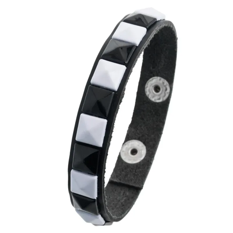 White Studs Leather Wristband sold by Old Glory