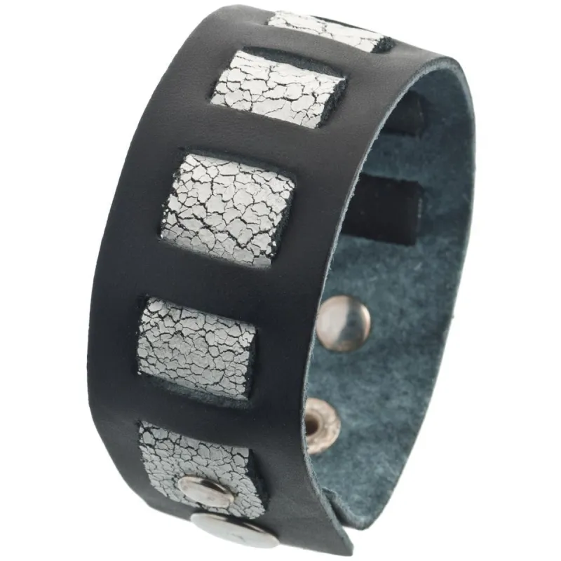 White Crinkle Woven Band Leather Wristband sold by Old Glory