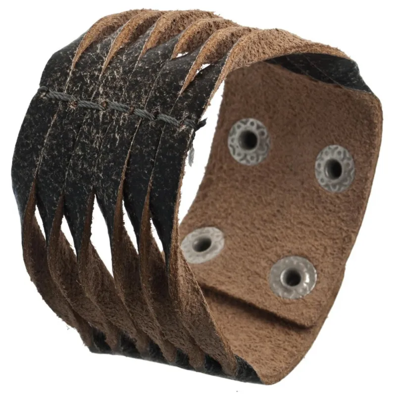 Grey Fringed Leather Wristband sold by Old Glory