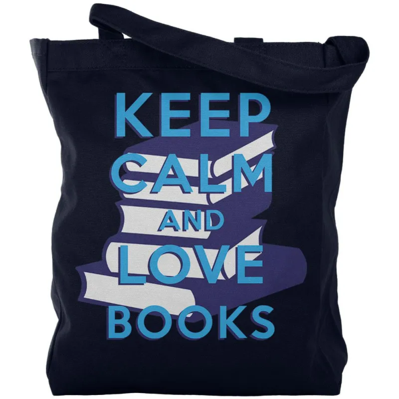 Keep Calm & Love Books Navy Canvas Tote Bag sold by Old Glory