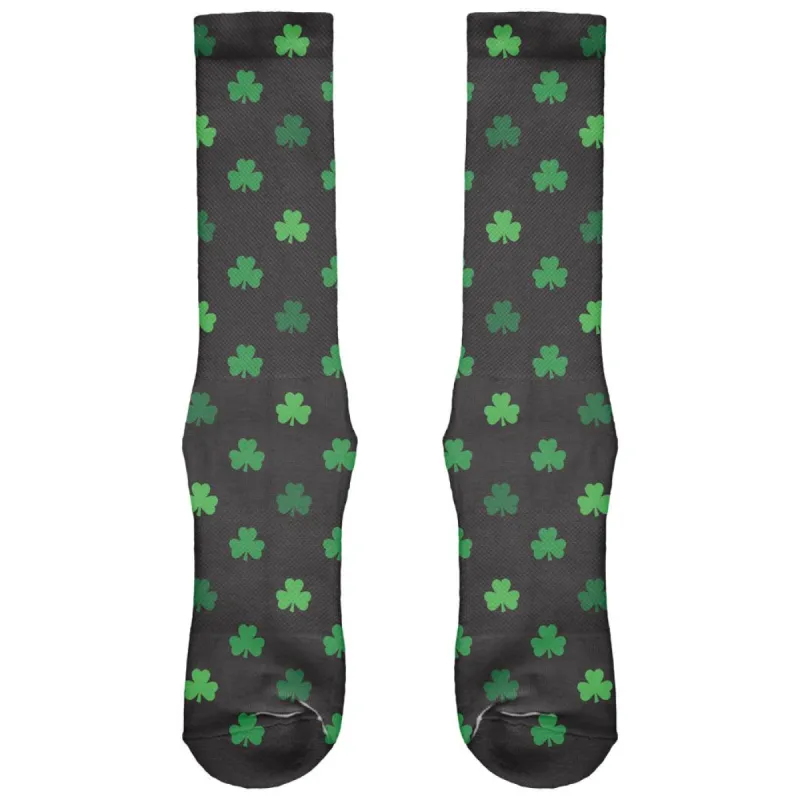 St. Patricks Day Clover Shamrock Black All Over Crew Socks sold by Old Glory