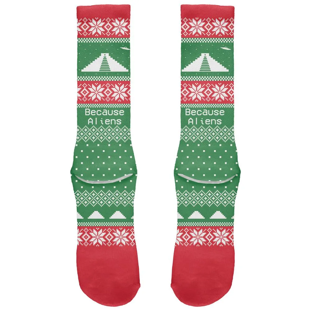 Pyramid Aliens Ugly Christmas Sweater Striped All Over Crew Socks sold by Old Glory product image thumbnail 2