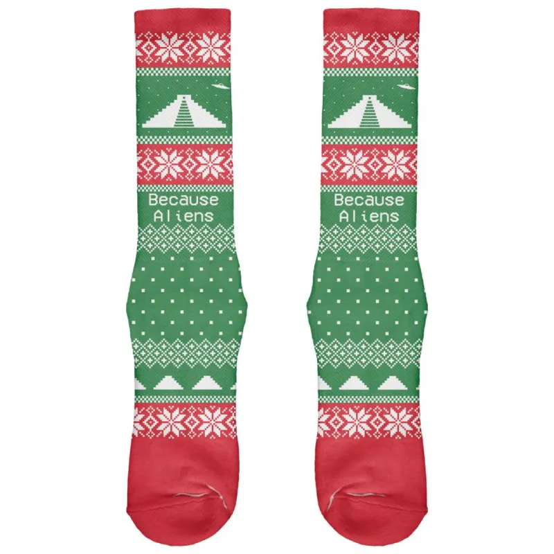 Pyramid Aliens Ugly Christmas Sweater Striped All Over Crew Socks sold by Old Glory
