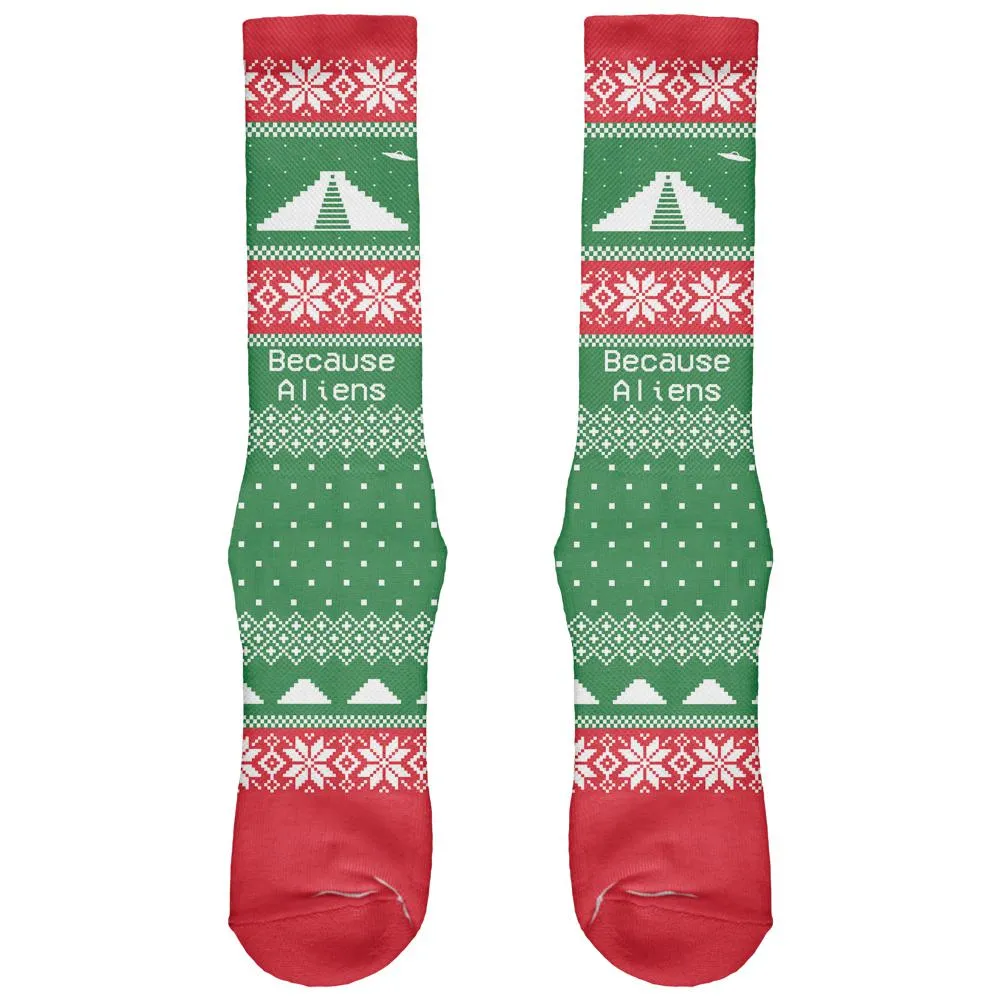 Pyramid Aliens Ugly Christmas Sweater Striped All Over Crew Socks sold by Old Glory