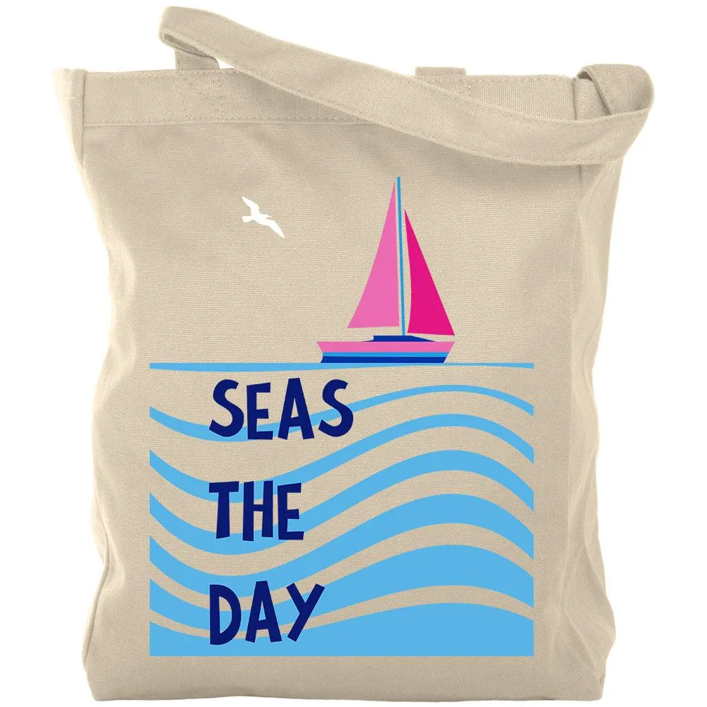 Summer Sun Seas Seize the Day Sailboat Canvas Tote Bag sold by Old Glory