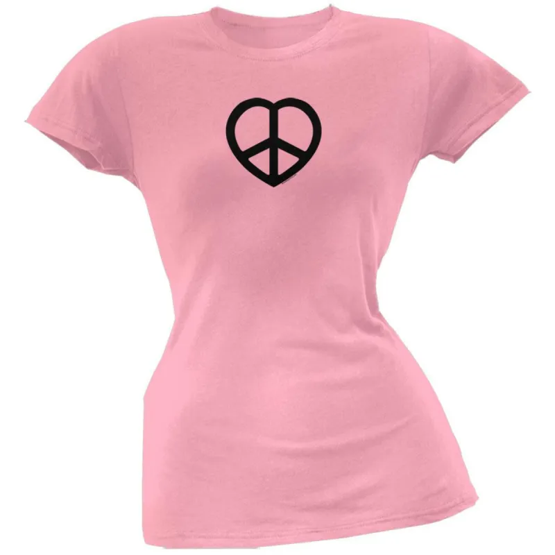 Heart Peace Sign Juniors T-Shirt - Pink sold by Old Glory