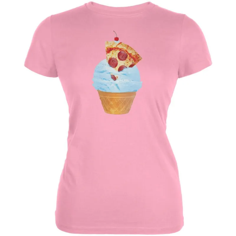 Ice Cream Cone Pizza Light Pink Juniors Soft T-Shirt sold by Old Glory
