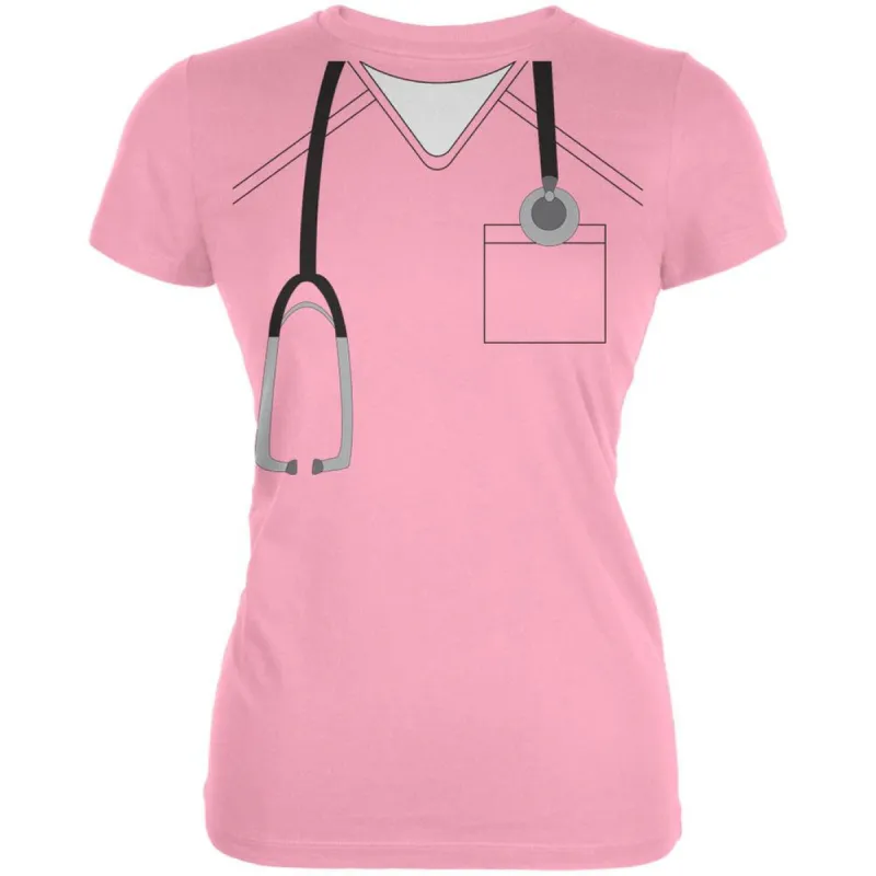 Halloween Doctor Scrubs Costume Light Pink Juniors Soft T-Shirt sold by Old Glory