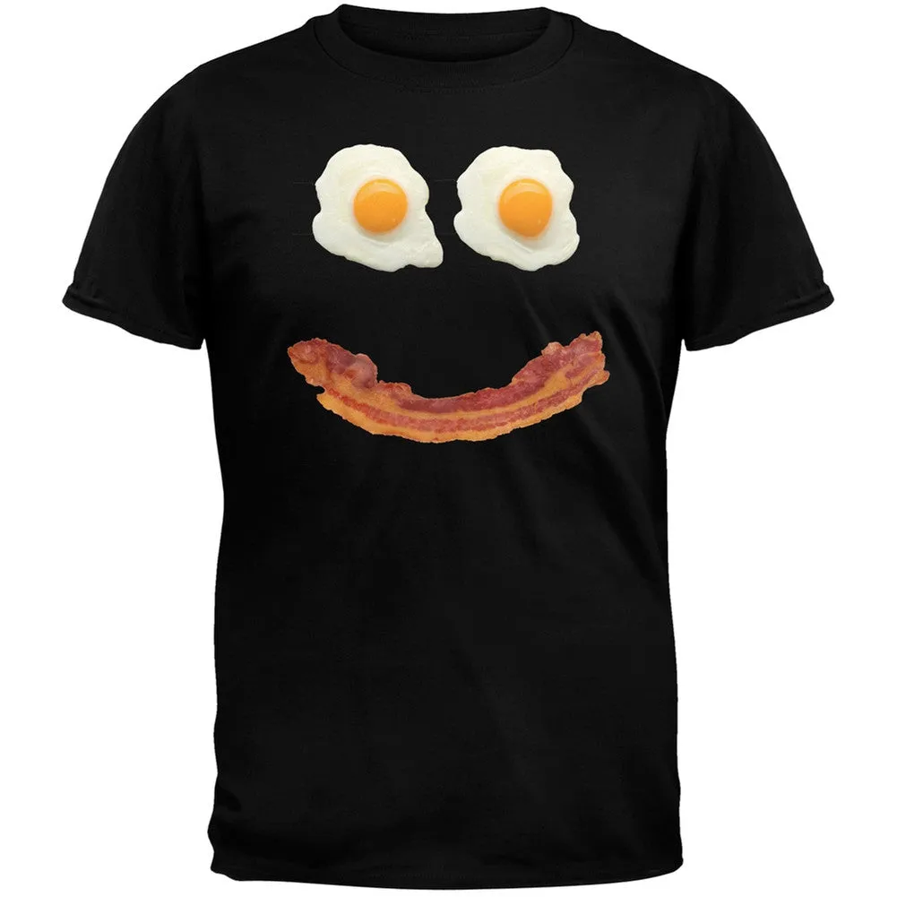 Mr. Happy Smiley Face Bacon And Eggs Black Adult T-Shirt sold by Old Glory