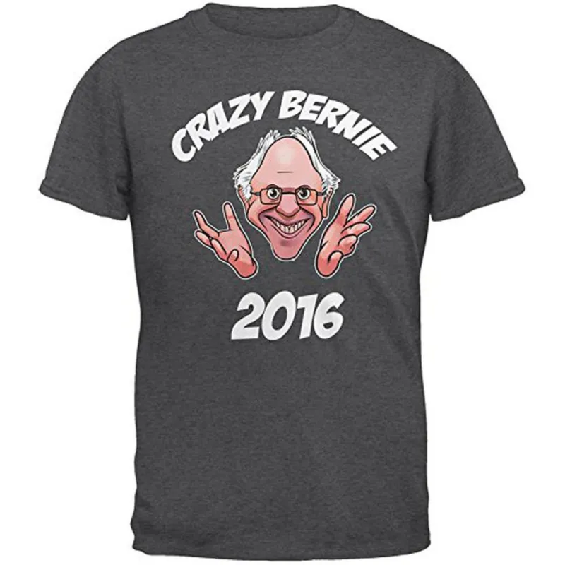 Election 2016 Crazy Bernie for President Dark Heather Adult T-Shirt sold by Old Glory