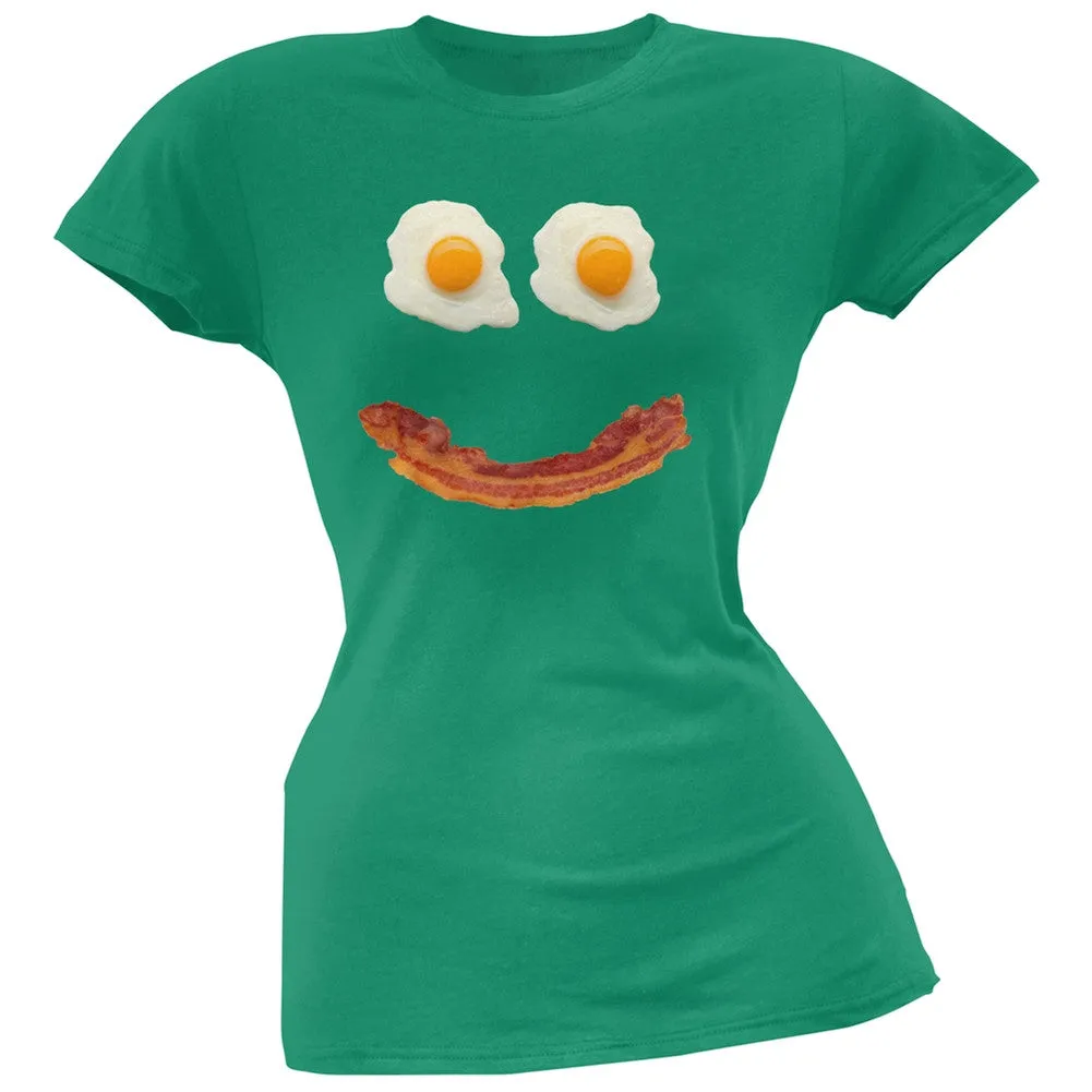 Mr. Happy Smiley Face Bacon And Eggs Black Soft Juniors T-Shirt sold by Old Glory product image thumbnail 2