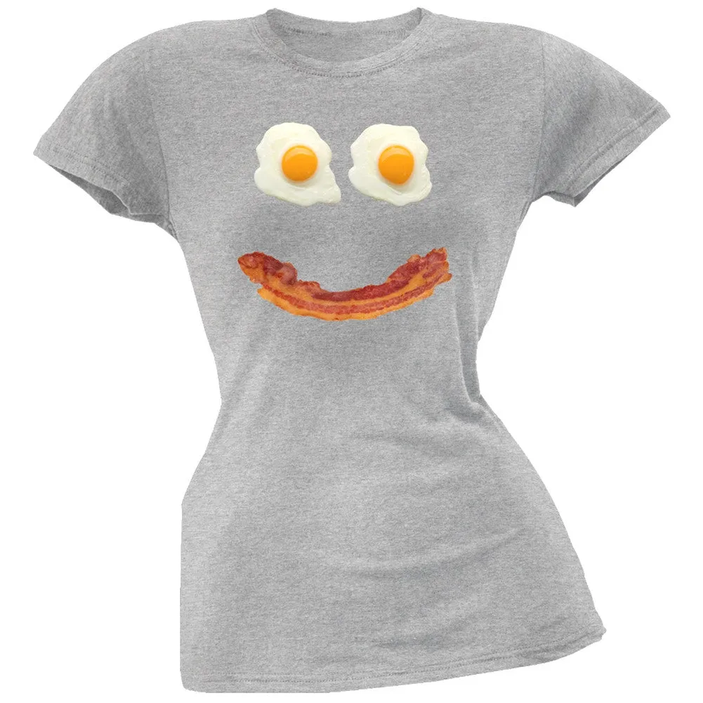 Mr. Happy Smiley Face Bacon And Eggs Black Soft Juniors T-Shirt sold by Old Glory product image thumbnail 3